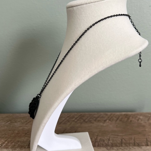 16” Black Puff Heart Necklace with 3” Extender - Picture 5 of 10